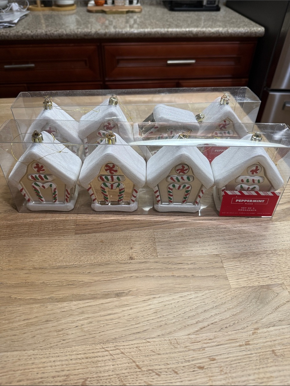 2 Set 8 Peppermint White/Red Gingerbread House Holiday Ornaments